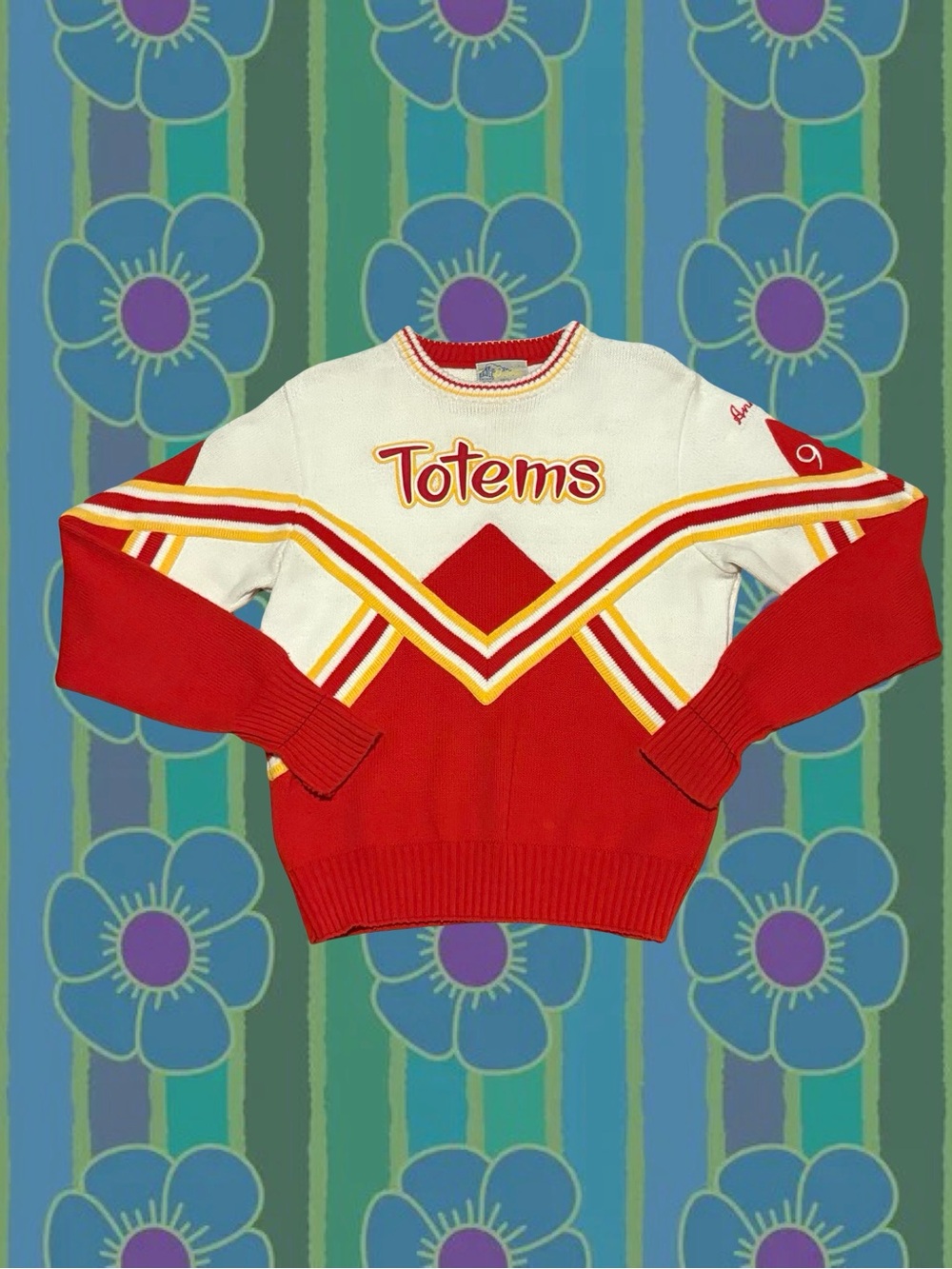 Vintage Totems Red, White & Yellow Chevron Crewneck Sweater
